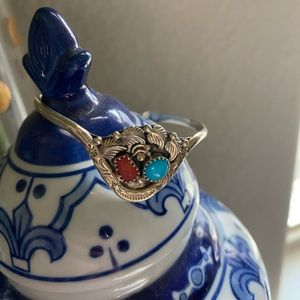 Vintage Sterling Silver Red and Turquoise Bracelet